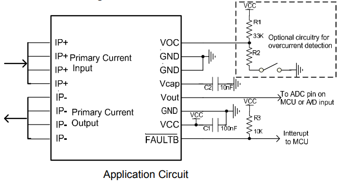 Application Circuit Diagram - ACEINNA MCA1101 Current Sensor ICs